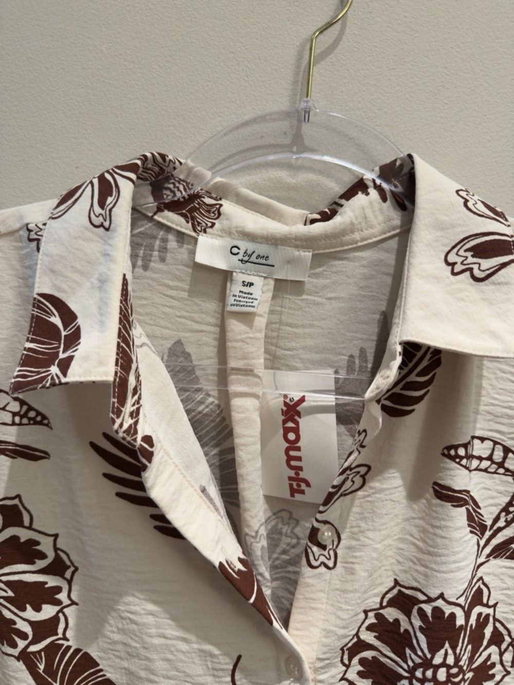 C By One- Floral Tie-Front Blouse Cream & Brown Size Small Women’s - Picture 2 of 5
